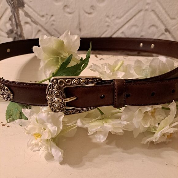 Fossil Leather Belt Vintage 70\'s Boho Style with Silver Hardware main image 14